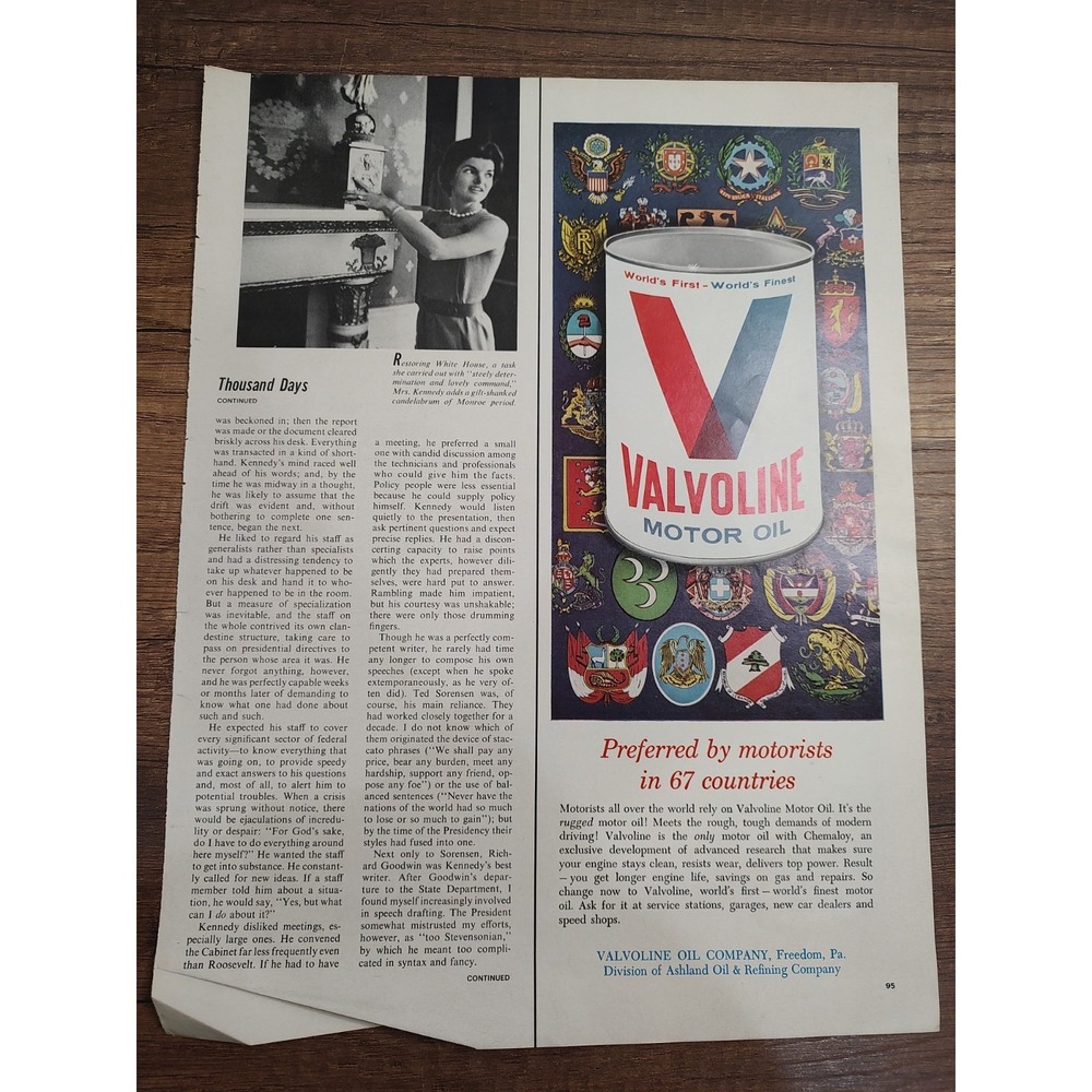 Vintage 1964 Valvoline Motor Oil 67 Countries Around The World License Plates ad